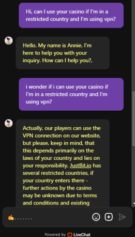 Supporto di JustBit Casino